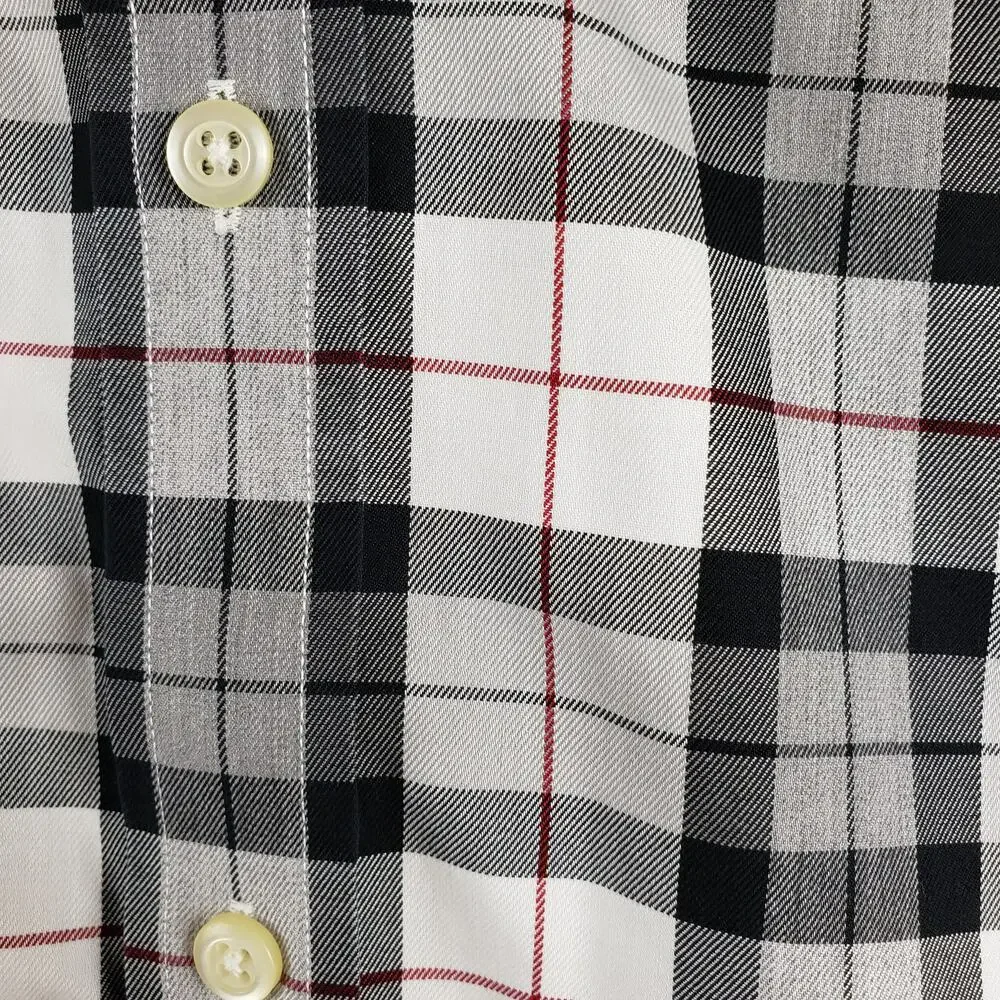 Banana Republic Men's‎ M Gingham Plaid Dress Shirt Black Gray Tailored Slim Fit
